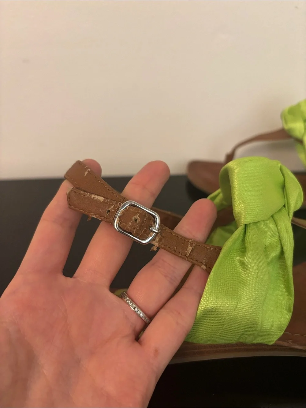 Fergalicious Lime Green Satin Knot Slingback Sandals